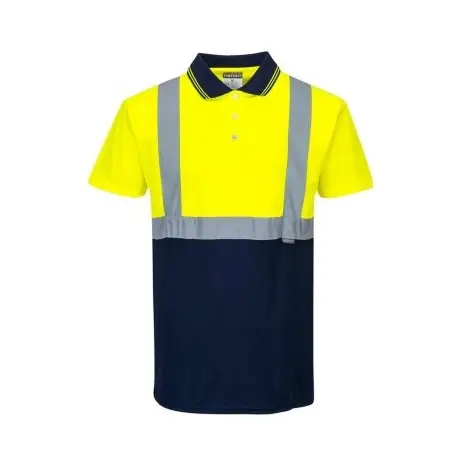 Polos de Trabajo alta visibilidad de manga corta. Ref. S479. Color: Azul marino/Amarillo. PORTWEST
