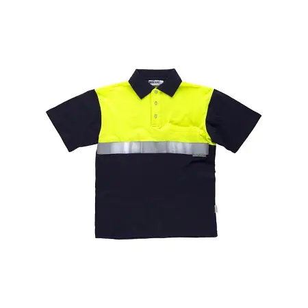 Polos de Trabajo alta visibilidad de manga corta. Ref. C3841. Color: Amarillo/Azul marino. WORKTEAM